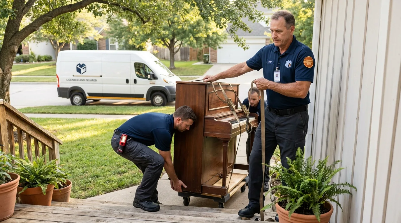 Licensed piano movers securing grand piano in Lutz, FL
