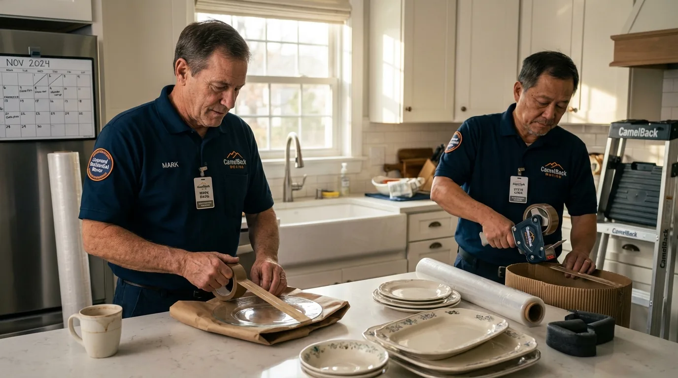 Professional crew packing kitchen dishware in Lutz, FL